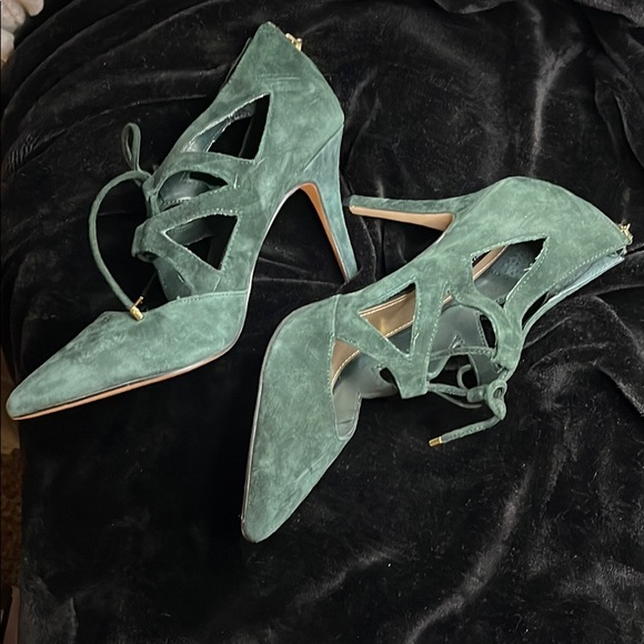 Green Suede Lace Up Heels - Picture 3 of 5
